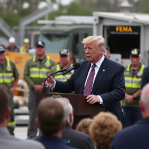 President Trump visiting a disaster area, expressing dissatisfaction with FEMA's performance