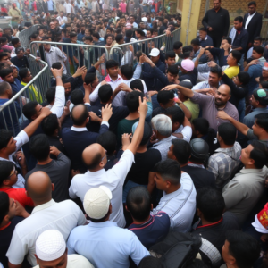 Overcrowding at the Maha Kumbh Mela 2025, with security struggling to manage the massive influx of devotees.