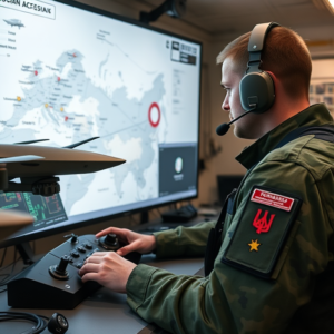 Ukrainian military technician controlling drones targeting key Russian infrastructure.