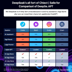 Infographic showing DeepSeek AI assistant's rapid rise in popularity on Apple's App Store compared to competitors like ChatGPT.