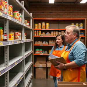 A food bank facing resource shortages due to the federal funding freeze impacting nonprofit organizations.