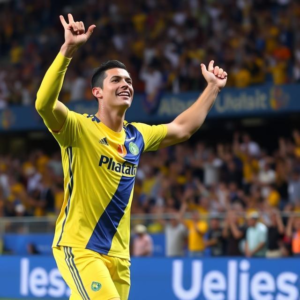 Cristiano Ronaldo celebrates after scoring in Al Nassr's 4-0 victory over Al Wasl